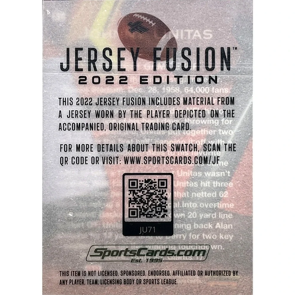 Johnny Unitas '22 Jersey Fusion Etched In Stone Game Used Jersey Baltimore Colts